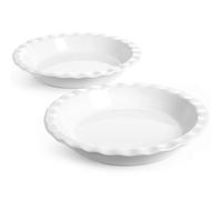LE TAUCI Ceramic Pie Dish for Baking, 23 cm/9 Inches Quiche Dish, Round Baking Dish with Ruffled Edge, 36 Ounce Fluted Pie Pan, Microwave & Oven Safe, Set of 2, White