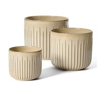 LE TAUCI Ceramic Plant Pots Set, 21+17.5+14.5 cm Indoor Plant Pots, Flower Pots with Drainage Holes, Medium Cylinder Planters for Indoor House Plants, Set of 3, Reactive Glaze Cloud Cream