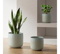 LE TAUCI Ceramic Plant Pots Set, 21+17.5+14.5 cm Indoor Plant Pots, Flower Pots with Drainage Holes, Medium Cylinder Planters for Indoor House Plants, Set of 3, Reactive Glaze Blue Gray