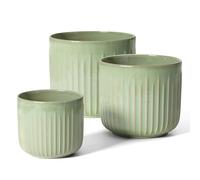 LE TAUCI Ceramic Plant Pots Set, 21+17.5+14.5 cm Indoor Plant Pots, Flower Pots with Drainage Holes, Medium Cylinder Planters for Indoor House Plants, Set of 3, Reactive Glaze Summer Green