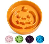 LE TAUCI Ceramic Puzzle Feeder Bowl Raised 1.5 Cup with Wood Stand for Small Medium Dog & Puppy, Fast Eating Food Dish,Pumpkin Orange