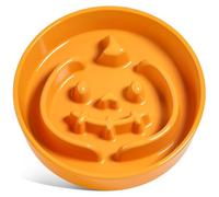 LE TAUCI Ceramic Puzzle Feeder Bowl Raised 1.5 Cup with Wood Stand for Small Medium Dog & Puppy, Fast Eating Food Dish Pumpkin Orange