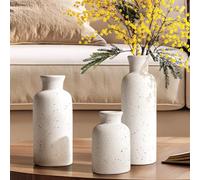 LE TAUCI Ceramic Vase, 25+18 +13 cm Matte Flower Vases for Fresh or Dried Flowers, Modern Farmhouse Home Decor for Coffee Table, Mantel, Shelf, Entryway, Set of 3, White Speckled Bottle