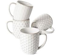 LE TAUCI Coffee Mugs 12 oz, Ceramic Mug Set Set of 4, Embossment Cups for Espresso, Latte, Tea, Cocoa, Cappuccino & Mocha, Dishwasher Oven Microwave Safe - 3.4 inch, Arctic White
