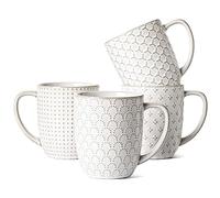 LE TAUCI Coffee Mugs 480 ml, Embossment Cup 9.6 cm, Set of 4, Arctic White