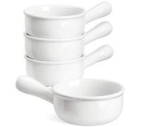 LE TAUCI French Onion Soup Bowls, 15 Ounce Ceramic Soup Bowls with Handles, for Chili, Beef Stew, Oven Microwave Dishwasher Safe, Set of 4, White