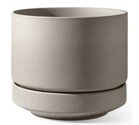 LE TAUCI Large 35 cm Plant Pot with Saucer, Ceramic Outdoor & Indoor Big Planter Pot, Drainage Hole, Mesh Pad & Plug, Unglazed Porous, Modern Minimalist for Home and Patio - Neutral Gray