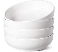 LE TAUCI Pasta Bowls 32 oz, Salad Bowls Set for Serving Soup, Pasta, Noodle, Dinner, Large Kitchen Bowl Plates, Microwave Safe - 7.8 Inch, Set of 4, White