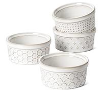 LE TAUCI Ramekins 4 oz, Ramiken for Creme Brulee, Lava Cake,Pudding, Souffle, Small Sauce Bowl,Ceramic Baking Dishes- 3.8 inch, Set of 4, Arctic White