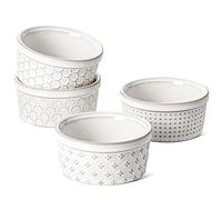 LE TAUCI Ramekins 6 oz, Ramiken for Creme Brulee, Lava Cake,Pudding, Souffle, Small Sauce Bowl,Ceramic Baking Dishes- 4 inch, Set of 4, Arctic White