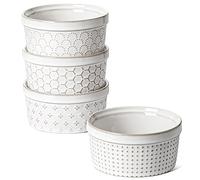 LE TAUCI Ramekins 8 oz, Ramiken for Creme Brulee, Lava Cake, Pudding, Souffle, Pot Pie, Ceramic Baking Dishes, Oven Safe - 4.3 inch, Set of 4, Arctic White