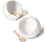 LE TAUCI Salt Pig, 12 Oz Ceramic Salt Cellar Set with Wooden Spoons, 4.8 Inch Salt Crock, Fit a Large hand, Wide-Mouth Salt Box, Salt and Pepper Shaker, Set of 2, White