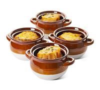 LE TAUCI Soup Bowls With Handles, 22 Ounce onion soup bowl for Soup, chili, beef stew, Set of 4, Brown & White