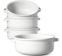 LE TAUCI Soup Bowls with Handles - 22 oz Lead-Free Ceramic French Onion Crocks, Oven and Microwave Safe, Heat-Resistant Design, Stackable, Dishwasher Safe, Set of 4, White