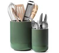 LE TAUCI Utensil Holder, 18.5+14cm Ceramic Kitchen Utensils Holder, Large Cooking Utensil Pots for Kitchen Counter, Morden Utensil Organizer for Spatula, Set of 2, Forest Green