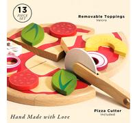 Le Toy Van Pizza & Toppings with Slice Cutter - 13 pieces Pretend Play Set