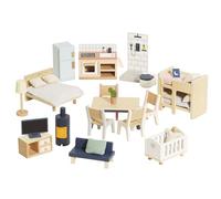 Le Toy Van Wooden Doll's House Starter Furniture Set With Bed Kitchen Dining Table Cot Pram Cabinet Plant Lamp 37 Pieces