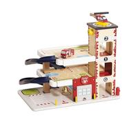 Le Toy Van Wooden Fire & Rescue Garage with Fire Engine, Age 3+ | wooden vehicle play, fire and rescue theme, role play toy