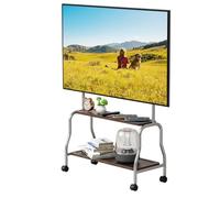 le TV nd on Wheels for 32 75 Inch Flat Curved TVs Rolling Trolley with Lockable Casters 2 Tier Shelves inless Steel Floor nd VESA 600x400 50kg (Brown)