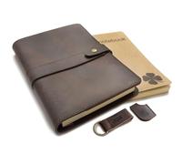 le vent Refillable Genuine Leather Journal for Women & Men - 5x8 Notebook for Work, 200+200 Lay-Flat Pages (Lined & Blank) - A5 Brown Vintage Diary Cover - Handmade for Travel, Business and Gifts