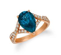 Le Vian 14ct Rose Gold Blue Topaz 0.37ct Diamond Ring