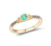 Le Vian 14ct Yellow Gold 0.12ct Diamond & Costa Smeralda Emerald Trilogy Round Ring
