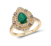 Le Vian 14ct Yellow Gold 0.60ct Diamond & Costa Smeralda Emerald Pear Shaped Ring