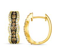 Le Vian 14ct Yellow Gold Chocolate & Nude 1ct Diamond Wave Hoop Earrings