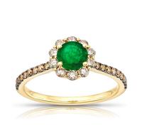 Le Vian 14ct Yellow Gold Nude Chocolate 0.50ct Diamond & Costa Smeralda Emerald Halo Ring