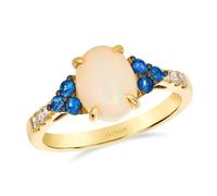 Le Vian 14ct Yellow Gold Oval White Opal, Blue Sapphire & Nude 0.10ct Diamond Ring