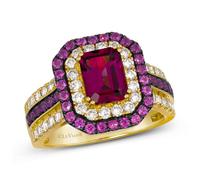 Le Vian 14ct Yellow Gold Raspberry Rhodolite & 0.69ct Diamond Halo Ring