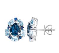 Le Vian Couture Platinum Deep Sea Blue Topaz & Blueberry Sapphire 0.24ct Vanilla Diamonds Pear Halo Stud Earrings