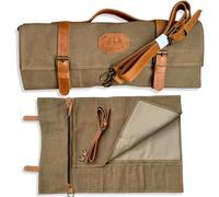 Le Voyageur Sand by Marion - Waxed Canvas with Genuine Calf Top Grain Leather - Handmade Professional Chef Knife Storage Roll Bag - 8 Pockets and Zippered Pocket, Sand