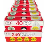 LE11® 240 Handy Waste Bags with Tie Handles - 6 Rolls of 40 Bags, Durable & Convenient for Everyday Use