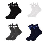 LE11 Girls Ankle Bow Socks Long School Socks with Fluffy Ribbon Bow Back to School Uniform Party Wear Multipack Comfort Fit Everyday Wear Socks - Navy (3 Pairs) UK 12-3