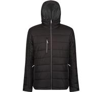 LE11 Lightweight Waterproof Puffer Jacket Men's Packable Insulated Winter Jacket with Hood Windproof Mens Quilted Coat for Hiking, Travelling (UK, Alpha, L, Regular, Regular, Black/Seal Grey)