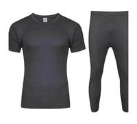 LE11® Men’s Thermal Long Johns Top Bottom Body Warmer Underwear Trouser T Shirt Set Full Half Sleeve (Charcoal - Short Slv Set - Large)