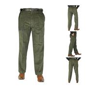 Le11 Mens Cord Trousers Formal Office Smart Cotton Corduroy Trouser Casual Classic Dress Pants with Pockets (44W/29L, Olive Green)