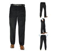 Le11 Mens Cord Trousers Formal Office Smart Cotton Corduroy Trouser Casual Classic Dress Pants with Pockets (44W/29L, Black)