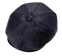 LE11® Men's Peaky Blinders Newsboy Cap - 8 Panel Vintage Gatsby Flat Cap, Retro Leather Look, Lightweight Lined Hat for Autumn, Winter, Spring, Summer - Tommy Shelby Style - Black - S/57cm