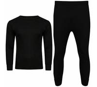 LE11® Mens Thermal Long Johns Top Bottom Underwear Trouser TShirt Set Full Half Sleeve (Black - Full Slv Set - Small)