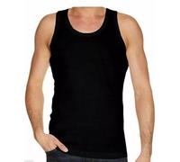 LE11® Mens UB Collection Single Jersey Vests 100% Cotton TOP Summer Plain of 12 Packs (Black -L)