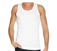 LE11® Mens UB Collection Single Jersey Vests 100% Cotton TOP Summer Plain of 12 Packs (White -S)