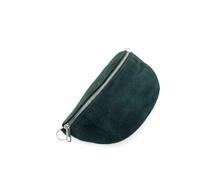 LE11® Women's Suede Leather Sling Bag - Small Italian Crossbody Bum Bag - Soft Travel & Passport Shoulder Purse with Detachable Strap, Zip Closure & Silver Hardware - Stylish Everyday Use - Dark Green
