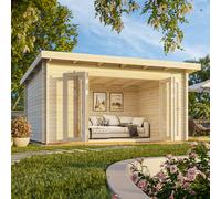Palmako Lea 14.2 Bi-Fold Summer House - 4.5M X 3.3M - Modern Garden Building 44mm Wall Logs - Double Glazed
