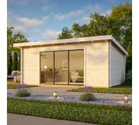Lea L (5.3x3.8m | 19.4m2 | 44mm) Pent Garden Room with Sliding Doors (Double Glazing Available)