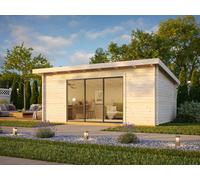Lea L (5.3x3.8m | 19.4m2 | 44mm) Pent Garden Room with Sliding Doors (Double Glazing Available)