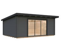 Lea L (5.3x3.8m | 19.4m2 | 44mm) Pent Garden Room with Sliding Doors (Double Glazing Available)