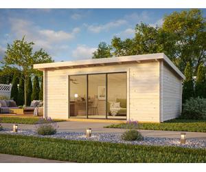 Lea L (5.3x3.8m | 19.4m2 | 44mm) Pent Garden Room with Sliding Doors (Double Glazing Available)