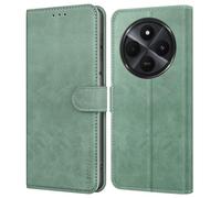 Leacckl for Xiaomi Redmi 14C/ Poco C75 Case, Leather Wallet Case, Flip Case with Card Holder and Magnetic Buckle, Leather Book Case, Matte Green
